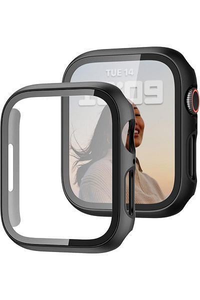 AWH Apple Watch SE 40mm 2-Pack Tempered Glass Screen Protector with Case, Slim Bumper Cover, Black