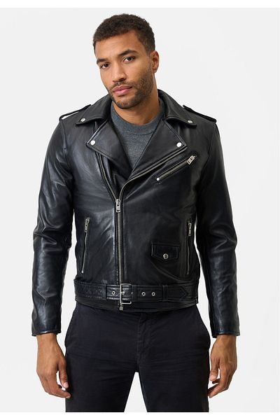 By Marki Marki Men's Genuine Leather Jacket - 67 Cm, Double Breasted, Belted, Spring - 502122