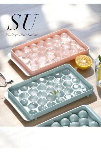 ACQUA BELLA 2 Pieces with Lids - 33 Chambers Colorful Globe Ice Mold for Cocktail Presentations