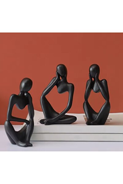 LAURELWOOD Figurină abstractă din lemn de lemn de lăcustă, Omul care gândi în trei (Nu am văzut, nu am auzit, nu știu).