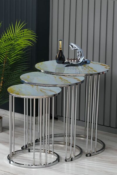 boons Palmira Zigon Sehpa, Sarı Mermer Desen Cam