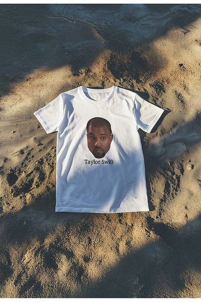 EVIus Μπλουζάκι με στάμπα Kanye West και Taylor Swift Oversize Crew Neck