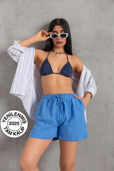 Maule 100% bumbac, muselină, țesătură, croială confortabilă, cu șireturi, buzunare elastice, pantaloni scurți pentru femei @las Palmas