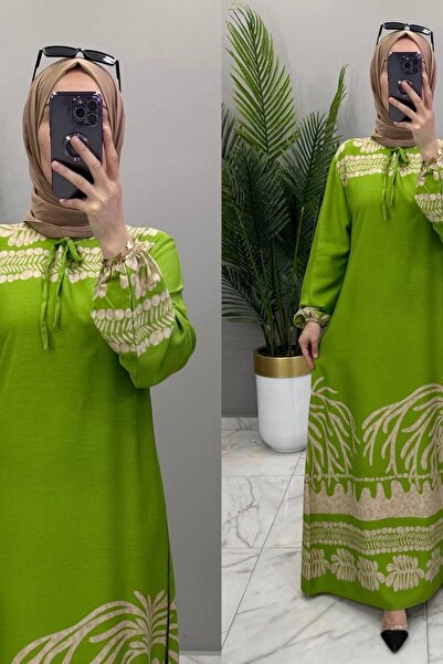 Mercan VİSKON KUMAŞ DESENLİ SAHİL ELBİSE