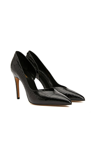 George Hogg Siyah Kroko Kadın Deri Stiletto