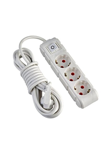 UFO Akım Korumalı Anahtarlı 1,5 Metre beyaz Renkli Üçlü Priz