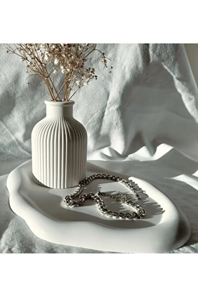 LAURELWOOD Σετ Οβάλ Βάζο-Δίσκος Παρουσίασης από Μπετόν Παμπάς από ξύλο λαύρου