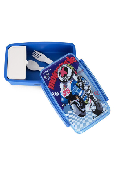NovaKids صندوق غداء بنتو للأطفال من نوفا مع ملعقة وشوكة - أزرق على شكل دراجة ...