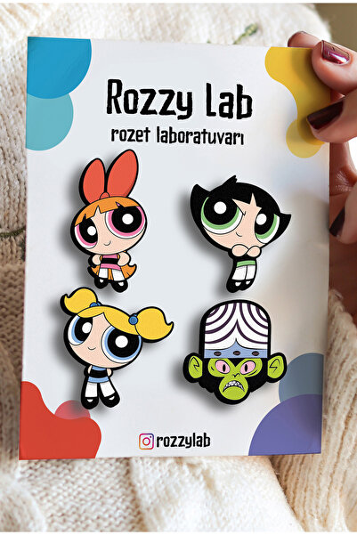 Rozzy Lab Powerpuff Girls 4lü Rozet Set - Bubbles Buttercup Blossom Mojo Jojo...