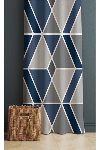 ALAMODECOR Model geometric albastru gri, cu o singură aripă, perdea de fundal...