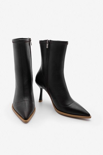 Marjin Women's Heeled Boots Pointed Toe Goblet Heel Daily Classic Boots Holes Brown