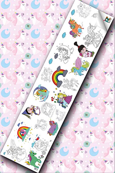Renkli Zeka Unicorn Temalı Dev Boyama Kağıdı Hayal Rulosu 62*250 cm Dev Renk ...