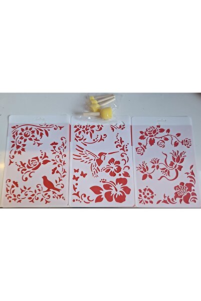 craftsy 21*31cm  3 MODEL STENCIL + 4 LÜ PONPON STENCIL SÜNGERİ