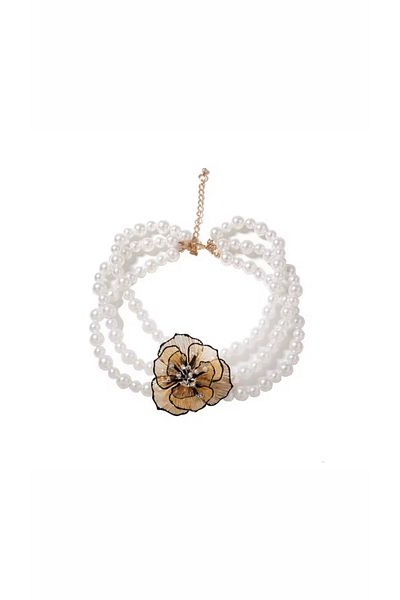 Âlâ Atelier Zaa Metal Gold Flower Pearl Choker Necklace