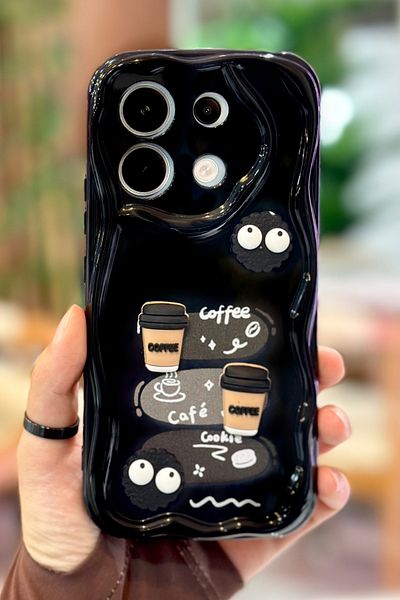 Vip Case Redmi Note 13 4g (ليس PRO) - كوكي بتصميم لامع ثلاثي الأبعاد بنمط بسكويت القهوة