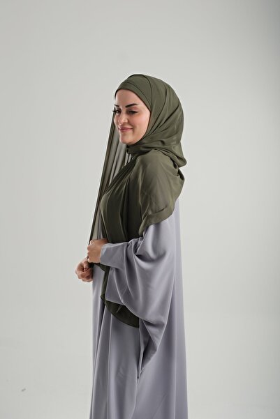 HÜRREM BONE Practical Khaki Chiffon Bonnet Shawl - Snap, Crisscross 2001_09