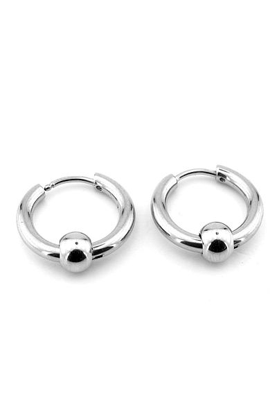 Solfera Men's Women's Hoop Earrings - Stainless Silver Sphere Ball, Er161