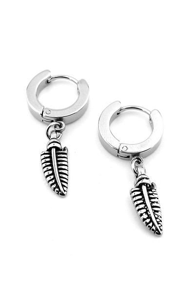 Solfera Unisex Men's Earrings - Stainless, Leaf Dangle, Surgical Steel Hoop Er188