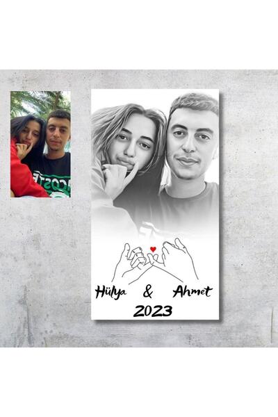 Çılgıntrend Sevgililere Özel Karakalem Çift El Duvar Posteri - Çerçevesiz