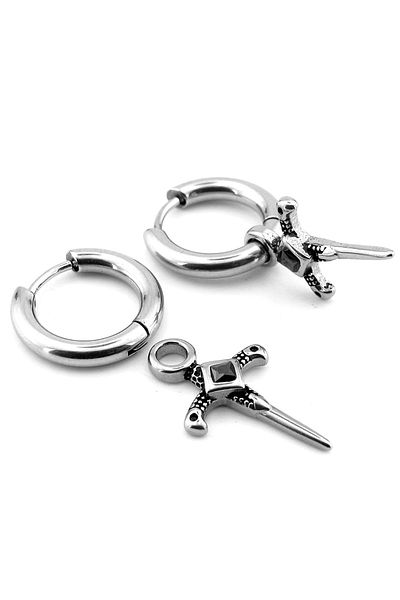 Solfera Unisex Men's Earrings with Stainless Black Stones - Hoop Model Er183