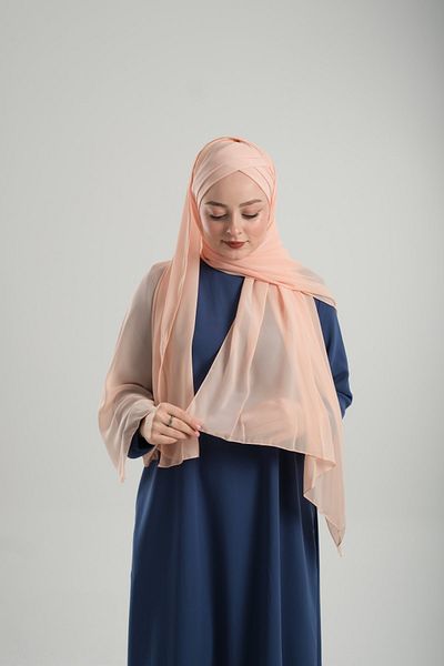 HÜRREM BONE Salmon Chiffon Bonnet Shawl - Practical Ready, Snap-On, Two-Band 1452_39