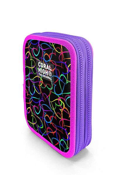 Coral High Παιδική τσάντα μολυβιού διπλής στρώσης με πολύχρωμο σχέδιο καρδιάς 11145