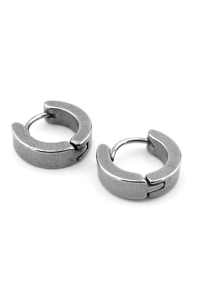 Solfera Straight Cut Stainless Steel Hoop 4mm Thickness Unisex Women Men Earrings Er146