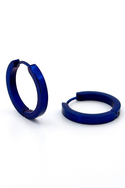 Solfera Blue Color Stainless Steel 20mm Straight Cut Hoop Unisex Women Men Earrings Er155