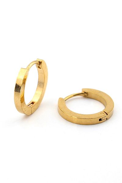 Solfera Straight Cut 17mm Gold Color Stainless Yellow Steel Women Men Hoop Earrings Er160