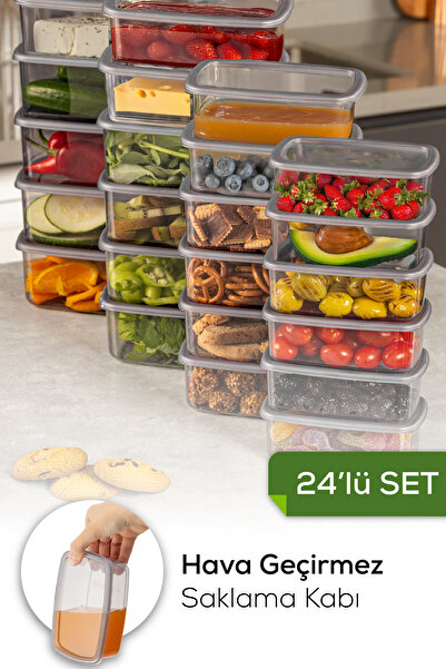 Evlinya 24'lü Set Hava Geçirmez Saklama Kabı Seti Antrasit 4x(250-500-750-120...