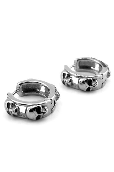 Solfera Men's Silver Color Skull Embossing Gothic Earrings - Stainless Steel Er181