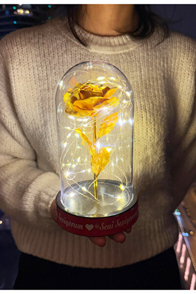 lenostra Sevgiliye Ledli Fanus İçinde Gold Sonsuzluk Gülü Seni Seviyorum Yazı...