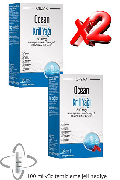 Ocean omega 3 Fosfolipid Formda EPA-DHA-Astaksantin-Krill Yağı 30 Softjel (2 Adet ) +Yüz Temizleme Jeli