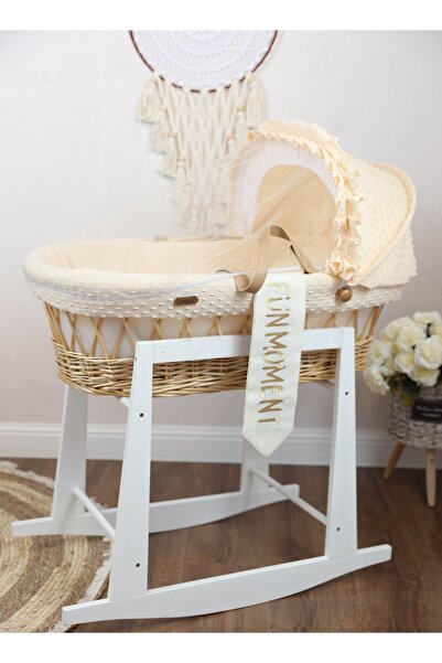 Fun Moment سرير سلة موسى المحمول للأطفال مع حامل هزاز متين (بيج)