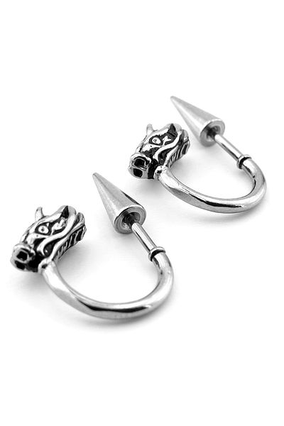 Solfera Dragon Dragon Stainless Surgical Steel Half Ring Unisex Mens Earrings Er191