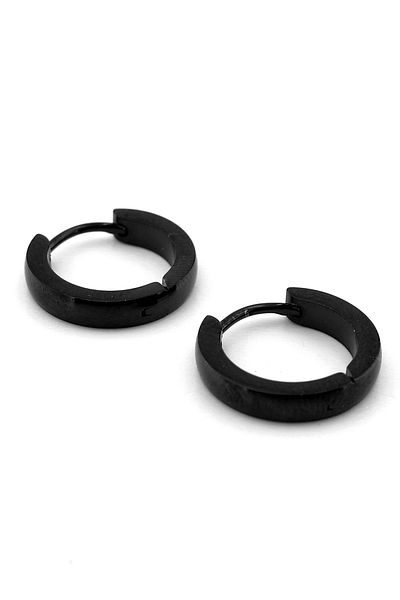 Solfera Black Stainless Steel 3mm Hoop Earrings - Tilted Design Women/Men Er148