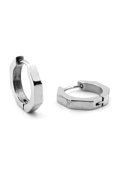 Solfera Octagon Geometric Silver Color Stainless Steel Women Men Earrings Er166