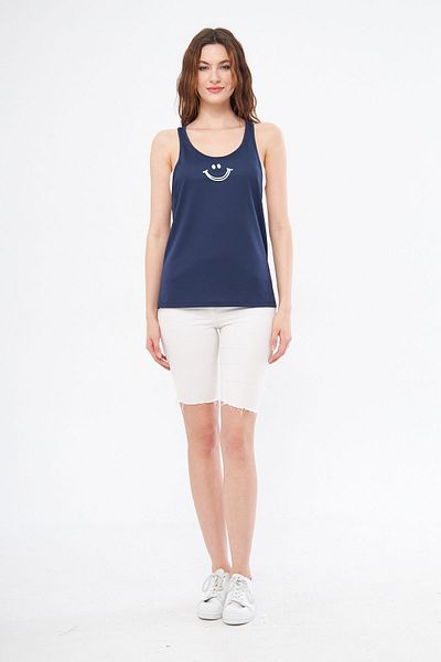 Moda Işık Athlete's Tank Top Smile Printed Navy Blue Color Cappa Fabric