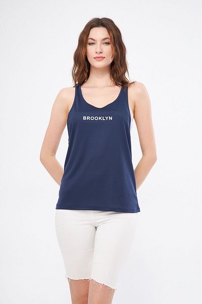 Moda Işık Sports Tank Brooklyn Printed Navy Blue Color Fabric