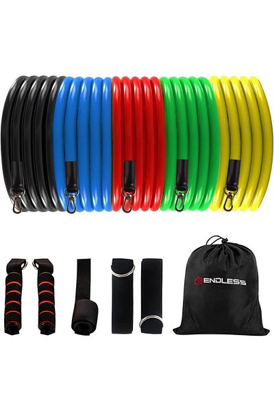 Endless Toning Tubes Set Of 5 | Different Resistance Levels | Natural Latex | Includes Straps