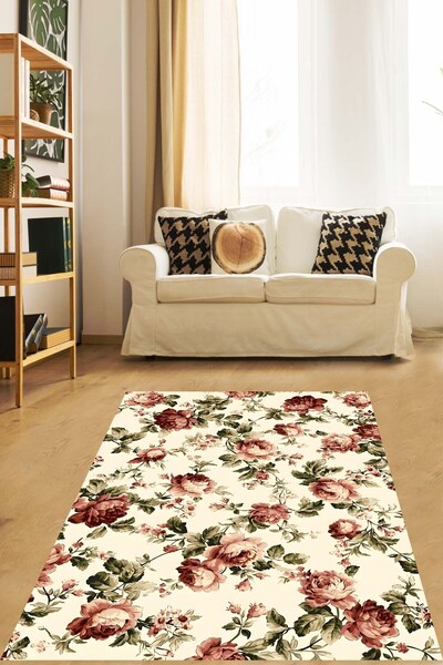 on the clouds Soft Renkler Gül Desenli Yıkanabilir Kaymaz Taban Leke Tutmaz S...