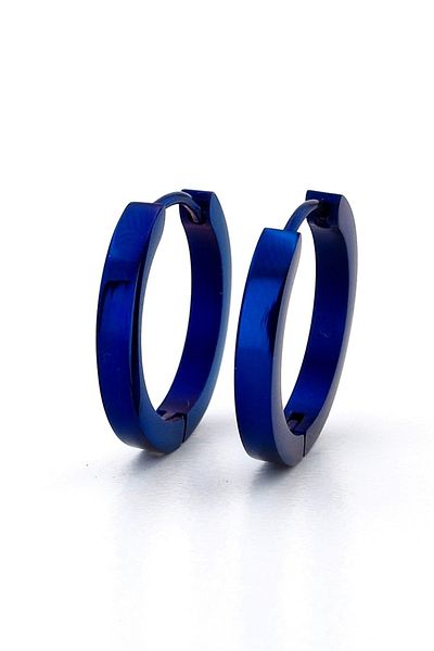 Solfera Blue Color Stainless Steel 20mm Straight Cut Hoop Unisex Women Men Earrings Er155