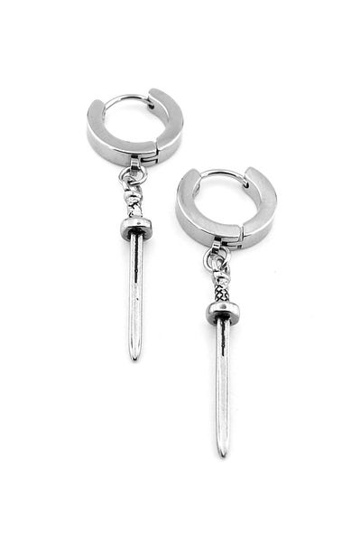 Solfera Unisex Men's Earrings - Stainless Surgical Steel Hoop with Sword Dangle Er186