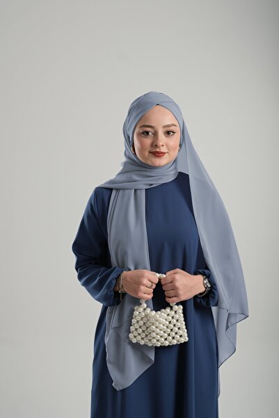 HÜRREM BONE Γκρι σιφόν μονόχρωμο σάλι με κορδόνια - Πρακτικό έτοιμο σταυρό 1455_15