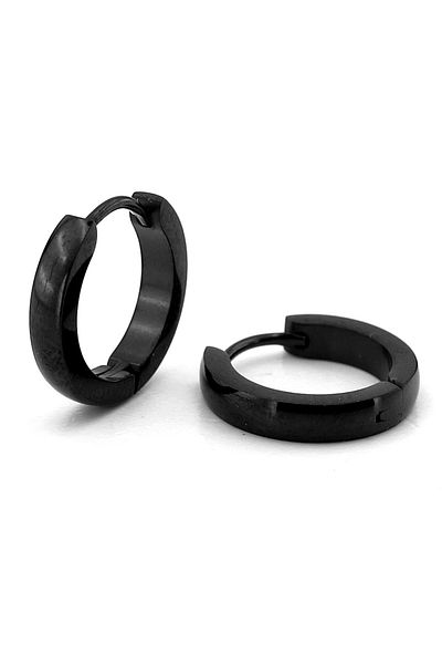Solfera Black Stainless Steel 3mm Hoop Earrings - Tilted Design Women/Men Er148