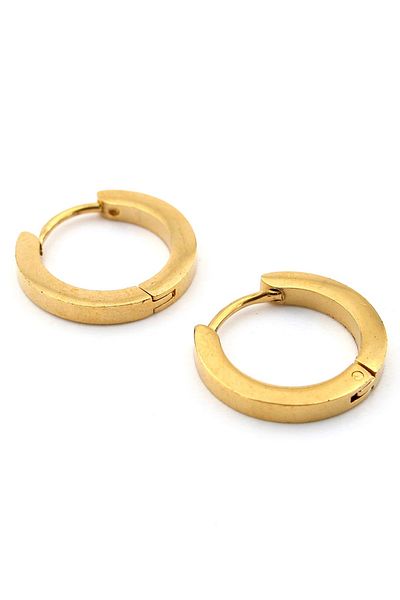 Solfera Straight Cut 17mm Gold Color Stainless Yellow Steel Women Men Hoop Earrings Er160
