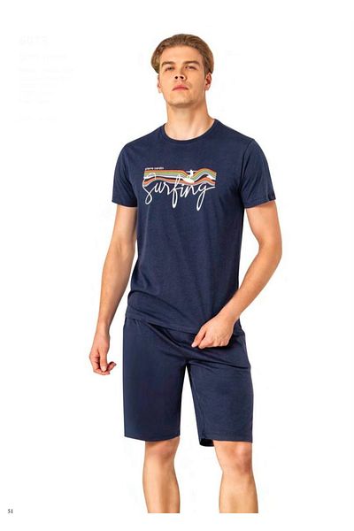 Pierre Cardin Ανδρικό σετ πιτζάμες Indigo Combed Cotton Shorts - RO.Z.60.EL.73.T