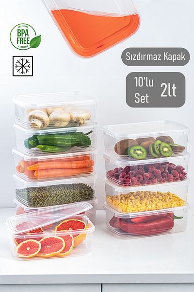 Porsima 4302 Model 10-Piece Freezer Storage Set - Self-Cover, Deep Freezer 2Lt Clear