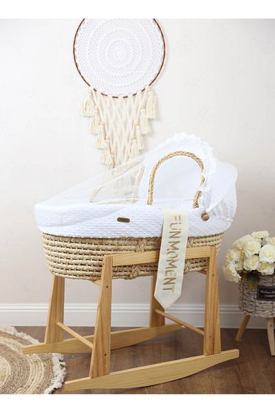 Fun Moment Portable Baby Moses Basket Cot With Durable Rocking Stand White