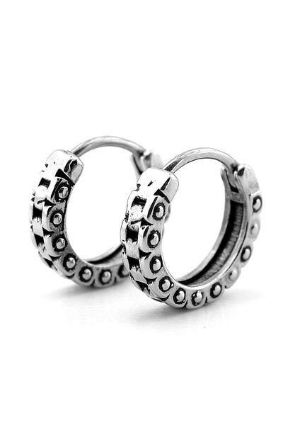 Solfera Men's Motorcycle Earrings - Silver Color, Stainless Steel, Chain Pattern Er179
